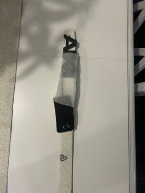 Armani Exchange White Leather Belt with Black AX Buckle